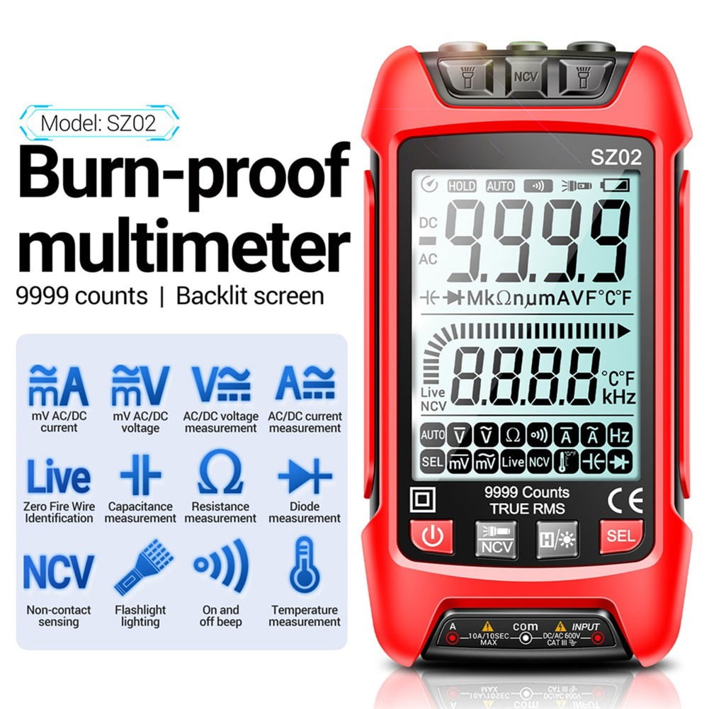 Sz02 Smart Digital Multimeter 6000 Counting Rms Automatic Capacitance Meter Red
