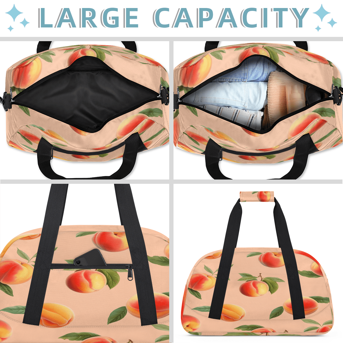Herdesigns Peach Sports Duffle Bag for Women & Men, Peach Gym Bag Dance Bag Overnight Bag Carry On Weekender Travel Bag
