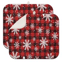 Red and Black Christmas Snowflake Pattern Dish Drying Mat for Kitchen 1 Pack, Ultra Absorbent Microfiber Dishes Drainer Mats,16x18in(41x46cm)