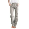 thumbnail image 1 of POINTERTECK Women Casual Cotton And Linen Solid Drawstring Elastic Waist Long Straight Pants, 1 of 3