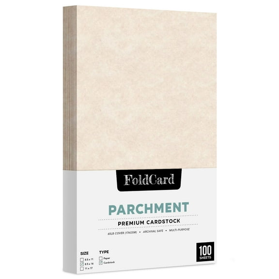 Natural Cream Stationery Parchment Recycled Cardstock Paper | 65lb Cover (176gsm) Card Stock | 8.5” x 14” inches | 100 Sheets per Pack