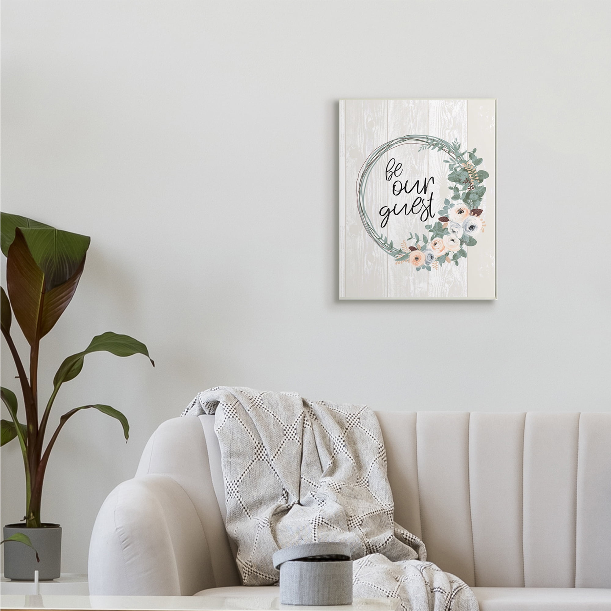 Stupell Industries Be Our Guest Greeting Charming Floral Wreath,13 x 19,Designed by Jennifer Ellory