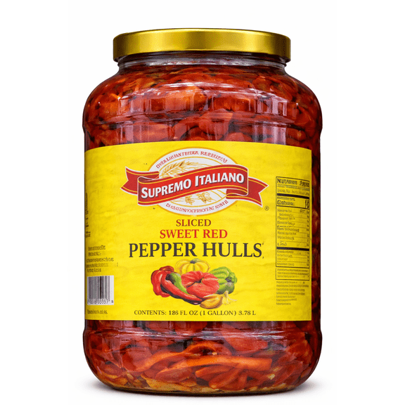 Supremo Italiano Sliced Sweet Red Pepper Hulls, Italian Style Pickled Peppers, 1 Gallon (128 fl oz) Jar