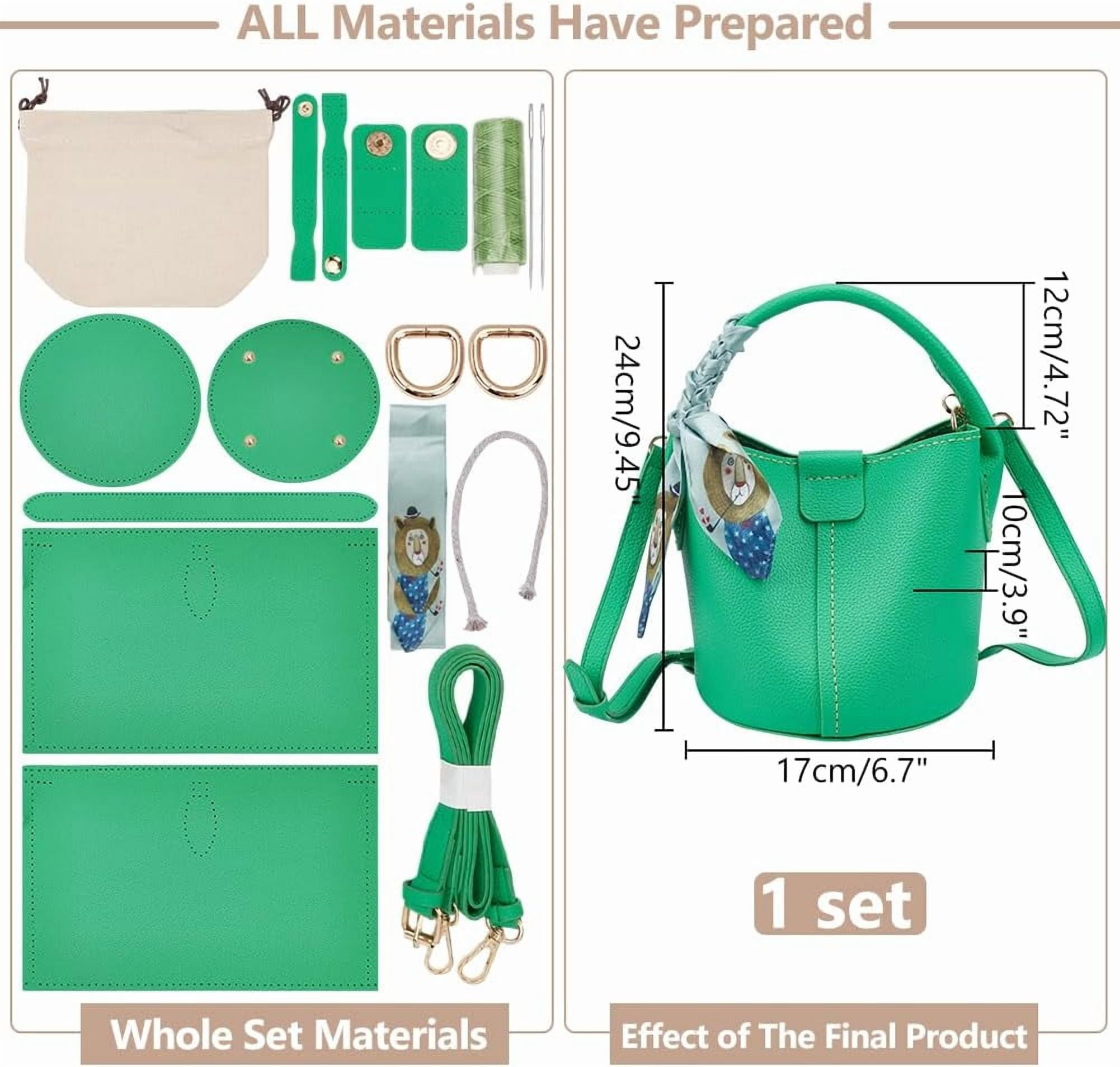 Brown DIY Imitation Leather Bucket Bag Sewing Kit Women Handbag Making Set Imitation Leather Clutch Bag Making Material Accessories for DIY Handmade Bag Craft 6.7x3.9x4.72 Inch Green