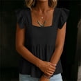 thumbnail image 6 of DISKEBUISS Women's Cotton Linen Blouse Flutter Sleeve Square Neck T-Shirts Tops for Fashion Casual & Home, 6 of 8