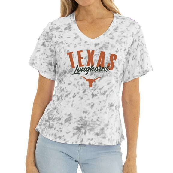 Women's White/Gray Texas Longhorns Faye Tie-Dye V-Neck T-Shirt
