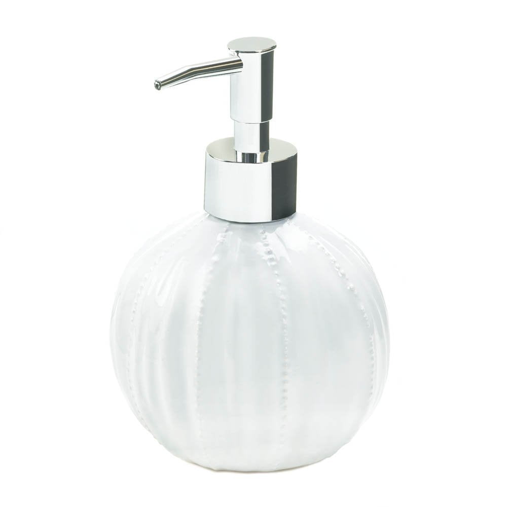 Pure White Textured Ceramic Round Soap Dispenser for Bath or Kitchen