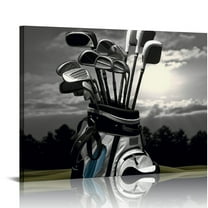 JRXY  Black and White Golf Canvas Wall Art Golf Course at Sunset Landscape Pictures Painting Print Golfing Sports Artwork Decor for Living Room Gym Framed 20x16in