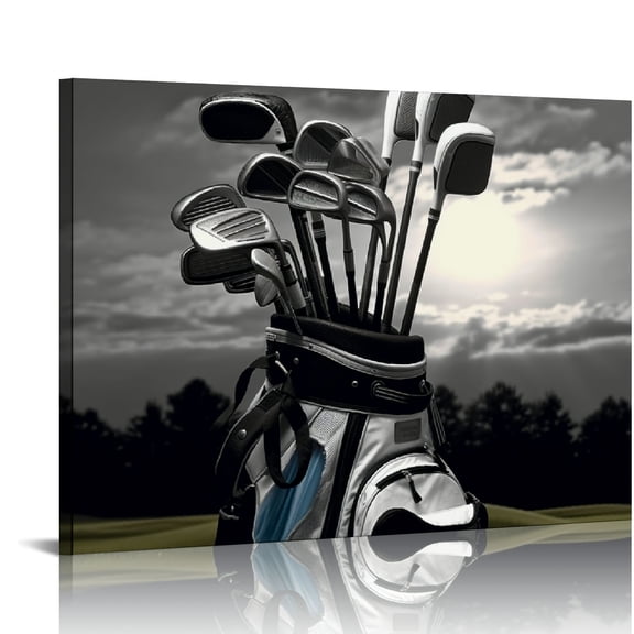 JRXY  Black and White Golf Canvas Wall Art Golf Course at Sunset Landscape Pictures Painting Print Golfing Sports Artwork Decor for Living Room Gym Framed 20x16in