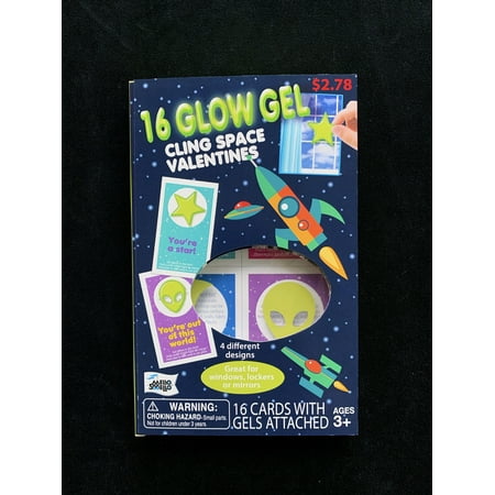 Mello Smello Valentine's Day Glow Gel Cling Space Valentine Kiddie Cards, 16CT