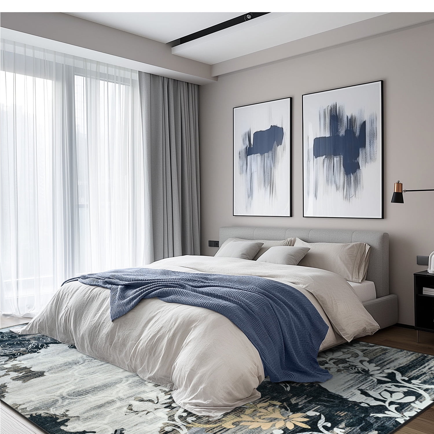 Wondo Modern Abstract Area Rugs 6x9, Large Washable Rugs for Living Room Soft Rugs for Bedroom, Black
