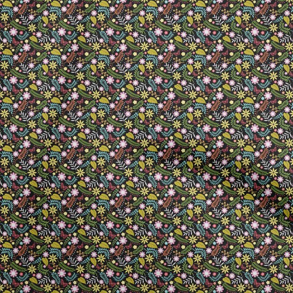 oneOone Polyester Spandex Black Fabric Floral Sewing Material Print Fabric By The Yard 56 Inch Wide