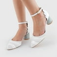 thumbnail image 3 of FSJ Women Chic Block Chunky Low Heels Pumps Rainbow Pointed Closed Toe Ankle Strap Buckle D'Orsay Sandals Multicolor Ladies Party Office Shoes Size 8 White, 3 of 3
