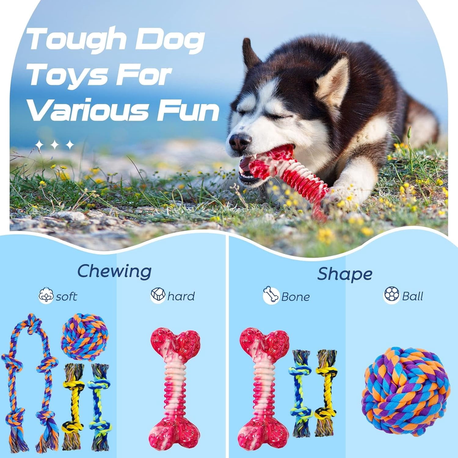 Dog Chew Toys for Aggressive Chewers, 5 Pack Indestructible Dog Toys for Large Breed, Cotton Rope Toys, Tough Bone Chew for Aggressive Chewers Large Breed