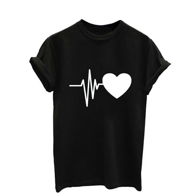T-Shirt à Manches Courtes Ample pour Femmes Imprimé Cœur Décontracté Chic Col Rond Quotidien T-Shirts de la Saint-Valentin Mode T-Shirt Ample à Manches Courtes Imprimé Cœur Décontracté Col Rond B 3TG