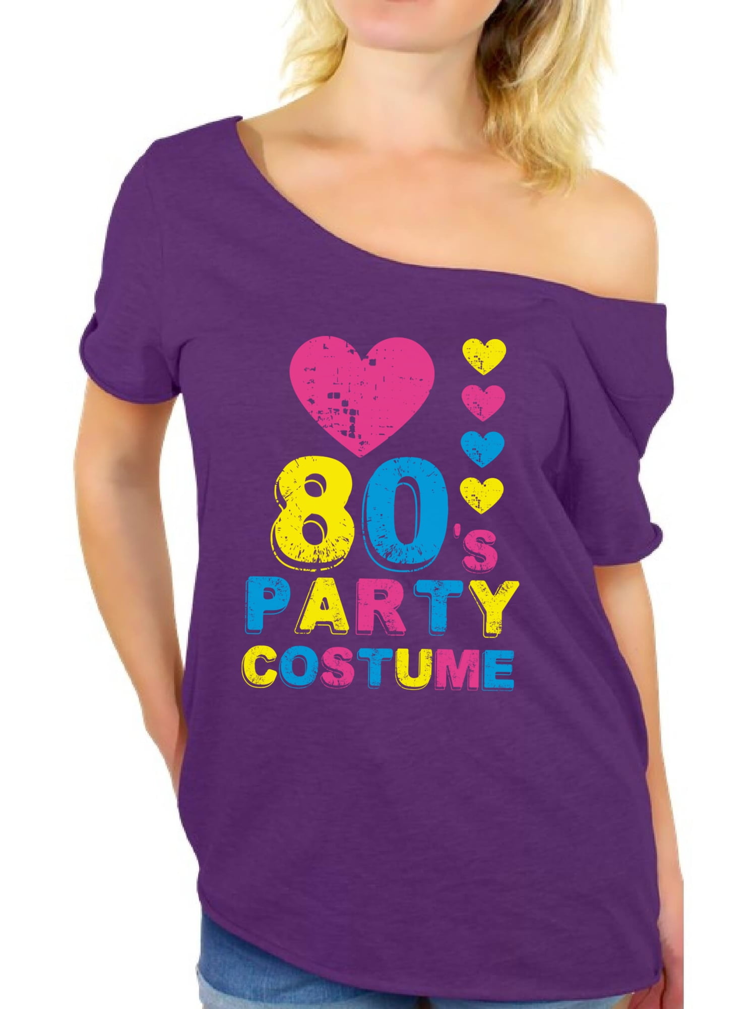 Ladies 80s Party Girl T-shirt Top Off Shoulder Retro Party Outfit 6915Lot 