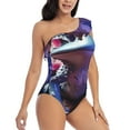 thumbnail image 3 of Sikiie Colorful Frog Among Flowers Print Women One Piece Swimsuits Tummy Control One Shoulder Bathing Suits Ruffle Swimwear, From S to XXL-Large, 3 of 6