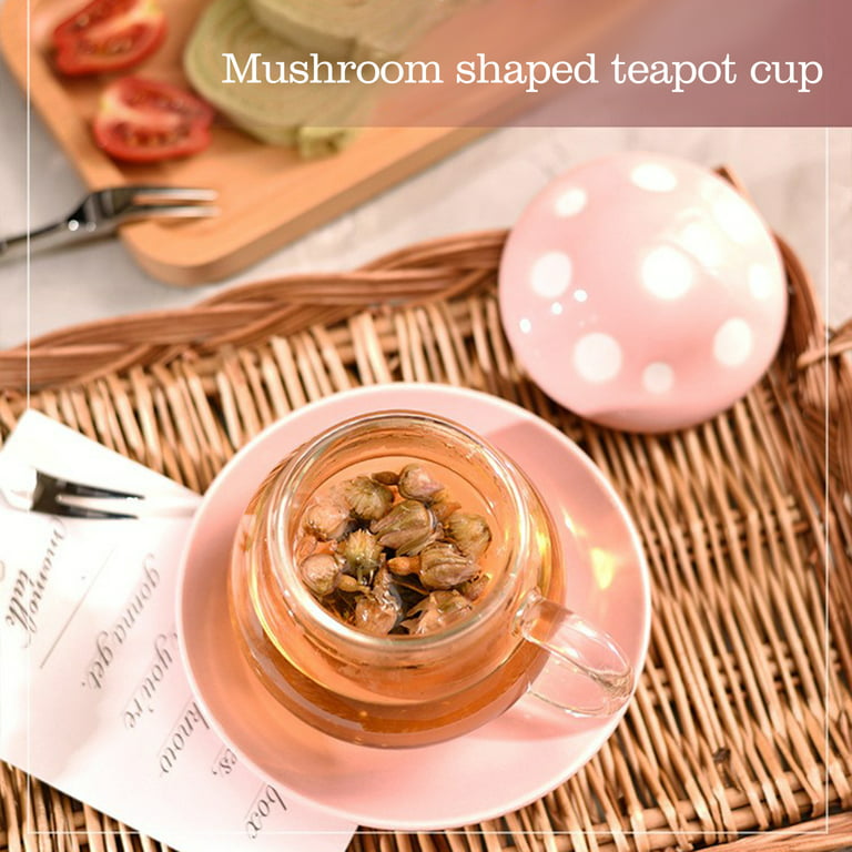Cute Mushroom Glass Tea Cup 10oz Mushroom Glass Coffee Cup with