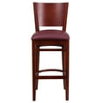 thumbnail image 6 of BizChair Solid Back Mahogany Wood Restaurant Barstool - Burgundy Vinyl Seat, 6 of 7