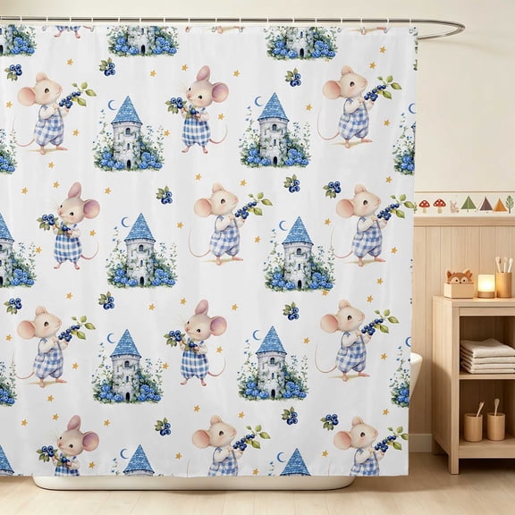 Erosebridal Mouse Shower Curtain 72Wx72L for Boys Girls, Blueberries Waterproof Bathroom Curtain