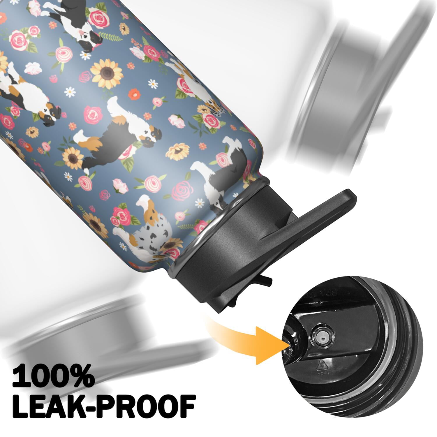 Dog Pattern Insulated Water Bottle - 18/8 Stainless Steel with Paw Print Design, 360° Leakproof Seal & Copper Layer for 48hr Temperature Retention