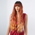 thumbnail image 4 of Peluca de color ombré naranja para mujer, pelo sintético sedoso, largo, ondulado al agua, suave, con flequillo, Natural, para fiesta diaria, resistente al calor, 4 of 4