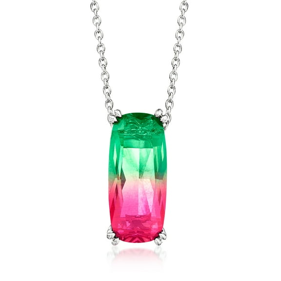Ross-Simons 7.25 Carat Simulated Watermelon Tourmaline Pendant Necklace in Sterling Silver, Women's, Adult