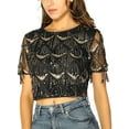 thumbnail image 5 of DARING DIVA Sequin Shiny Glitter Crop Top Tassel T-Shirt M Black, 5 of 6