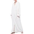 thumbnail image 2 of Ladies Zip Fleece Waffle Long Dressing Gown Fluffy Towelling Bathrobe Sleepwear, 2 of 5