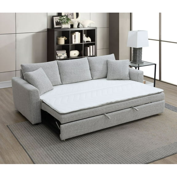 ACME Connie Fabric Upholstered Sofa with Sleeper and 2 Pillows in Beige