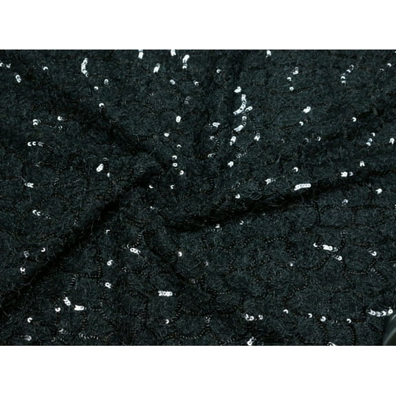 Sequinned Lace Dress Fabric Black - per yard