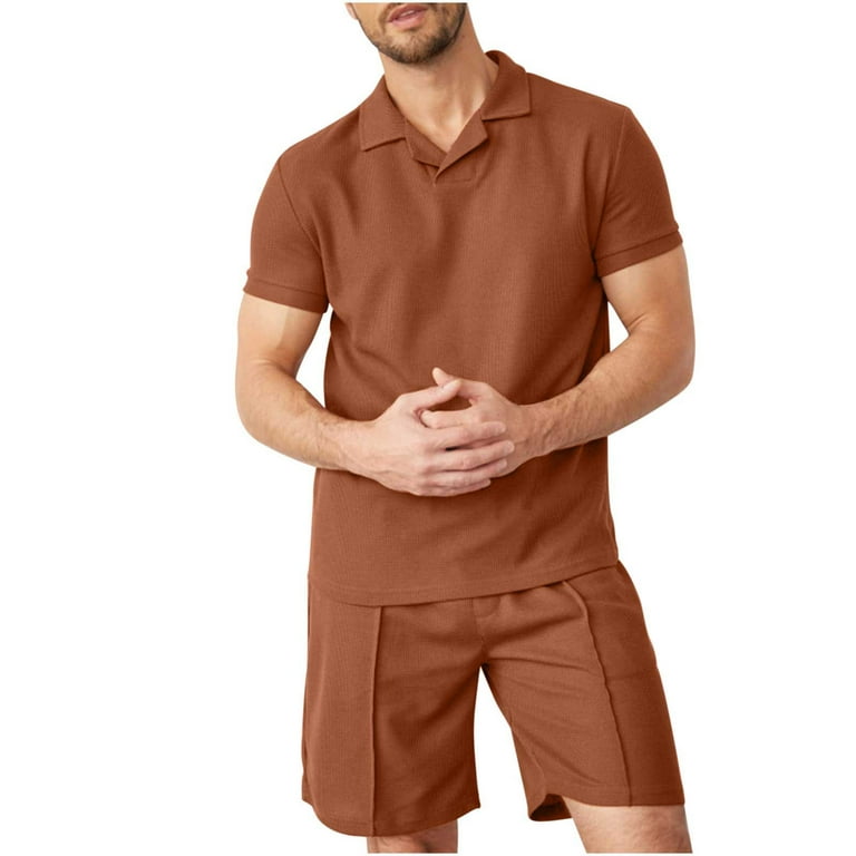 Summer outfit brown shorts polo shirt casual wear