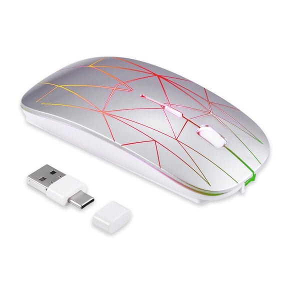Matsuzay Ratón inalámbrico para juegos para ordenador portátil de 2,4 Ghz, para oficina en casa, luz colorida portátil, ratón recargable Juegos de teclado y mouse para computadora