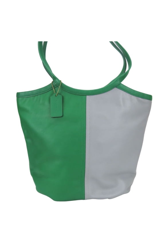 Pre-Owned Coach Tote Bag, Bicolor, C2594, Leather, Green/Gray, Women's, COACH