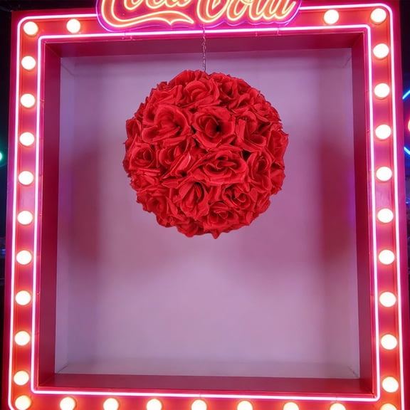 Artificial Rose Flower Balls With Hanging Loop, Lifelike Satin Rose Orb Decor for Ceiling & Tree Hanging, Wedding Centerpiece, Party, Christmas And Home Decoration, Red, 11.81 Inch