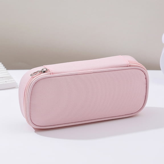 SHENGXINY Pencil Case, Large Capacity Pencil Pouch Multi Compartment Oxford Cloth Stationery Organizer Pink