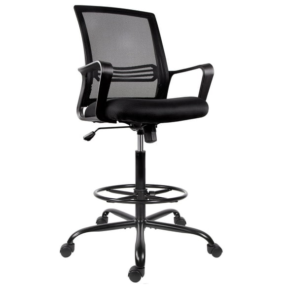 Tall Office Chair for Standing Desk - Comfortable Drafting Chairs with Armrest Adjustable Foot Ring Ergonomic Mesh Mid-Back Desk Chair - Deep Black