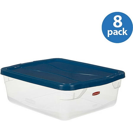 Rubbermaid 3.75-Gallon (15-Quart) Clever Store Container, Clear/Comfort Blue, Set of 8
