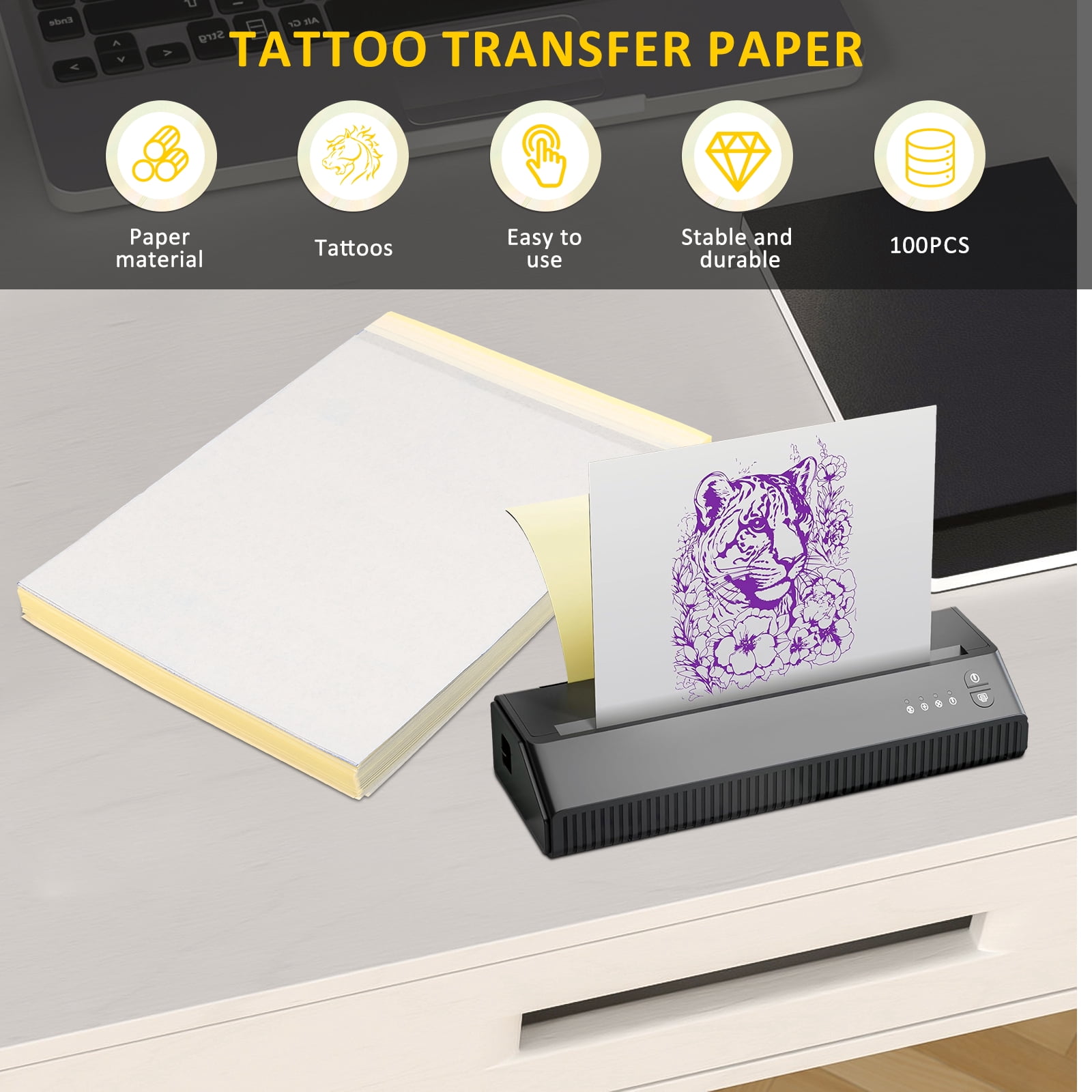 Toorise 100 Sheets Tattoo Transfer Paper A4 Size Tattoo Stencil Paper 4 Layers Thermal Stencil Paper DIY Tattoo Tracing Paper for Commercial and Personal Use