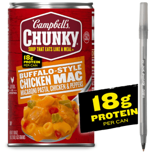 Campbell's Buffalo-Style Chicken Mac Soup with pen