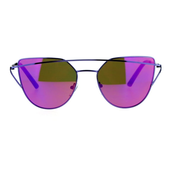 SA106 Mirror Unique Color Double Wire Brow Cat Eye Sunglasses Purple
