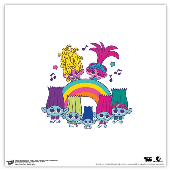 Gallery Pops Trolls Band Together - Tiny Trolls Rainbow Wall Art, Unframed Version, 12" x 12"