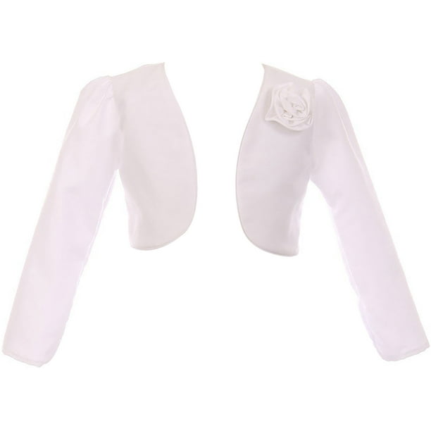 Little Girls Rosette Satin Long Sleeve Flower Girl Bolero Jacket Cover