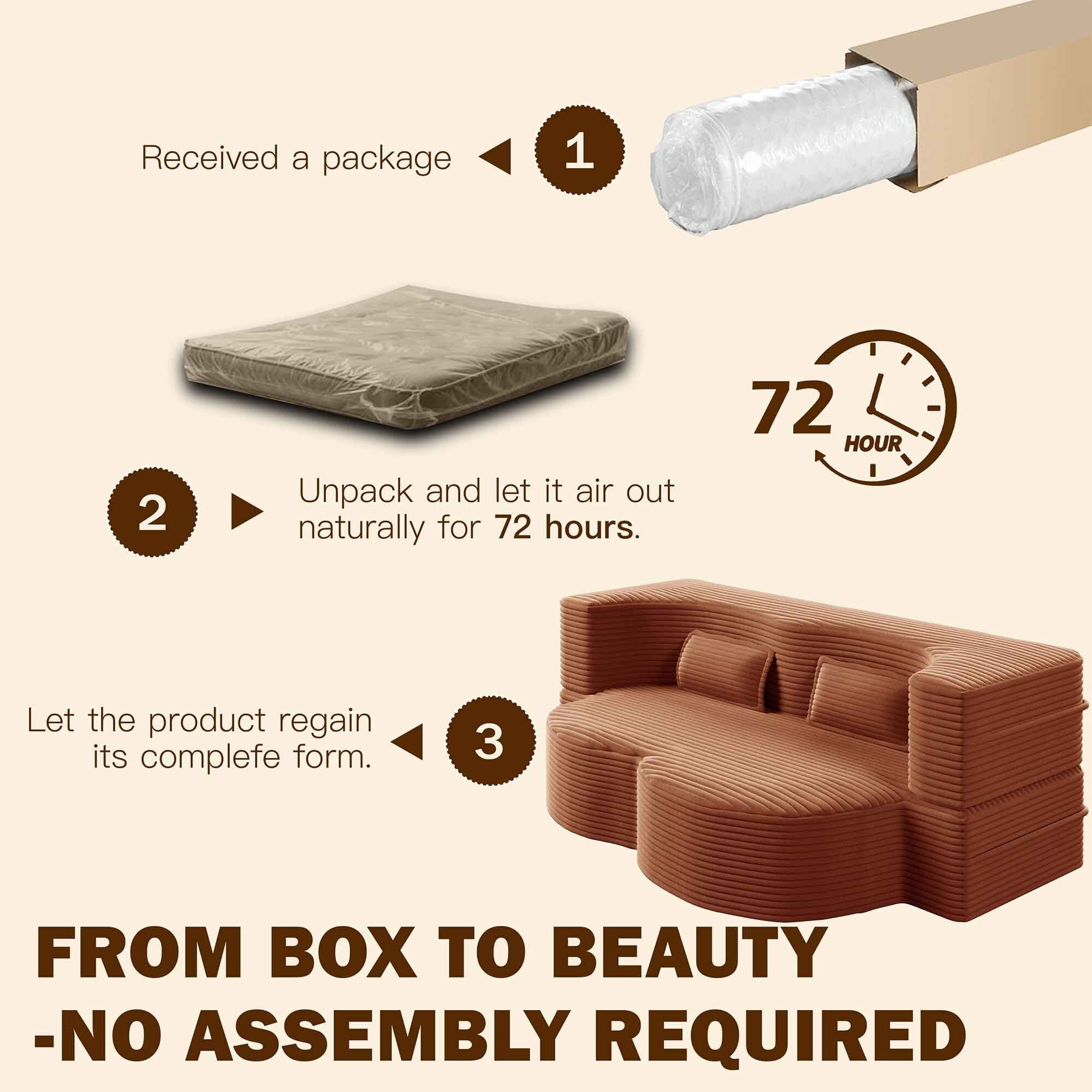 Lunale Full Size Convertible Sofa Bed, Boneless Cloud Couch, Folding Floor Sleeper Sofa for Living Room, Orange Corduroy