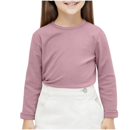 zbxnLI Toddler Girls Long Sleeve Shirts Cotton Top Basic Crew Neck Soft T-Shirts for Little Girl Clothes
