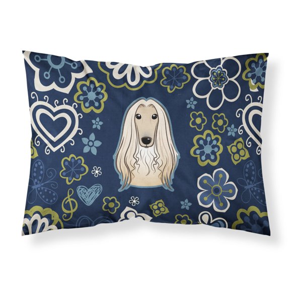 Carolines Treasures BB5095PILLOWCASE Blue Flowers Afghan Hound Fabric Standard Pillowcase Standard multicolor