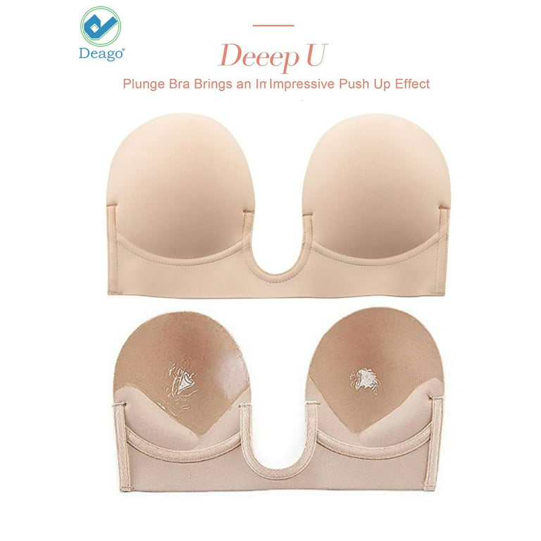 JUST BEHAVIOR Sticky Backless Push up Bras,Strapless Reusable Invisible  Lifting Adhesive Deep Plunge Bras for Womens Beige at  Women's  Clothing store