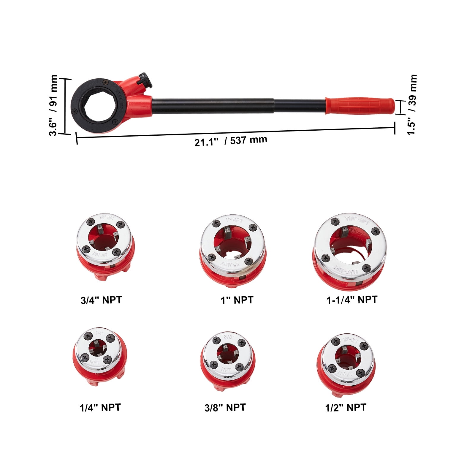 SKYSHALO Ratchet Pipe Threader Kit, 1/4" NPT - 1-1/4" NPT Manual Ratcheting Pipe Threader, Portable Pipe Threading Tool Set with 6PCS NPT Dies, Storage Case for Galvanized Aluminum Iron Copper Pipes