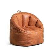 Big Joe Joey Large Bean Bag Chair for Kids/Teens, Faux Leather Lounge Chair with On-The-Go Handle, Camel