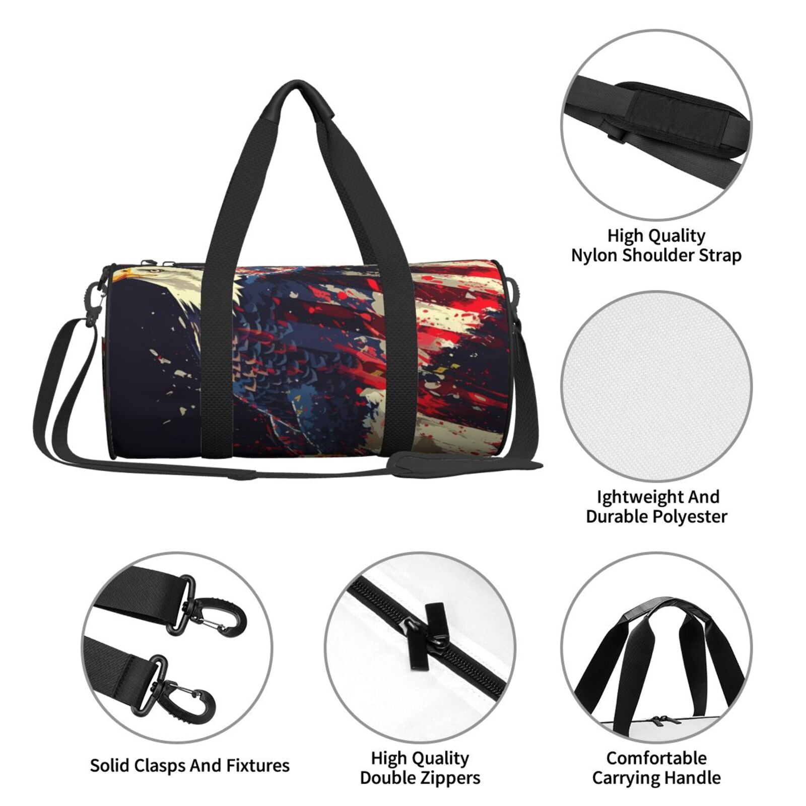 Vsdgher Watercolor Bald Eagle 45L Foldable Duffel Bag, Sports Gym Bag,Overnight Bag, Portable Weekender Bag for Airplanes
